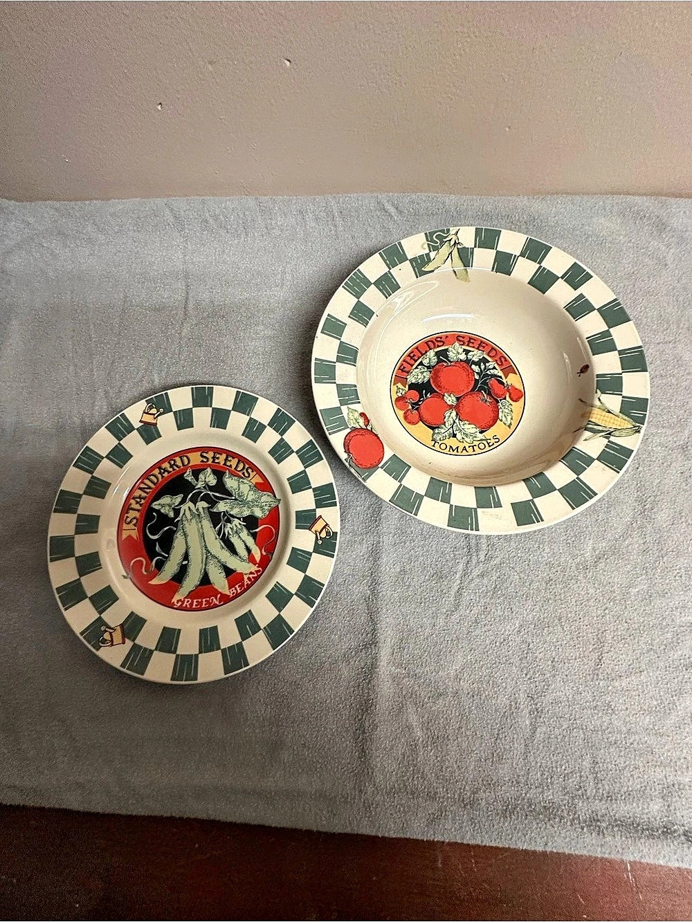Standard Brands Checkered Dinnerware Set in Green & Cream